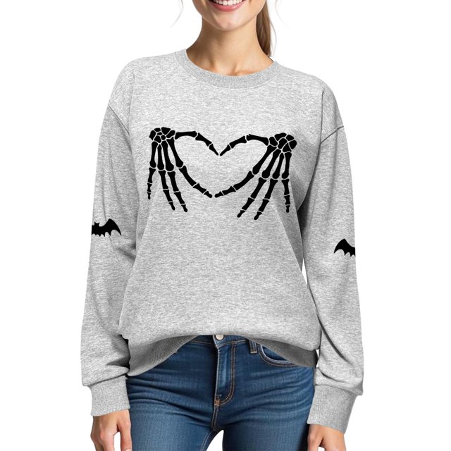 Sudadera XLIEVO con estampado de calaveras de Halloween para mujer, color gris