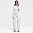 thumbnail image 6 of Girony Women's Polka Dot Workout Outfit Set, Zip Up Stand Collar Jacket & High Waist Flared Pants 2 Piece Yoga Tracksuit, 6 of 9