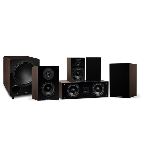 Fluance Elite High Definition Compact Surround Sound Home Theater 5.1 Channel Speaker System including 2-Way Bookshelf, Center Channel, Rear Surrounds and DB10 Subwoofer - Walnut (SX51WC)