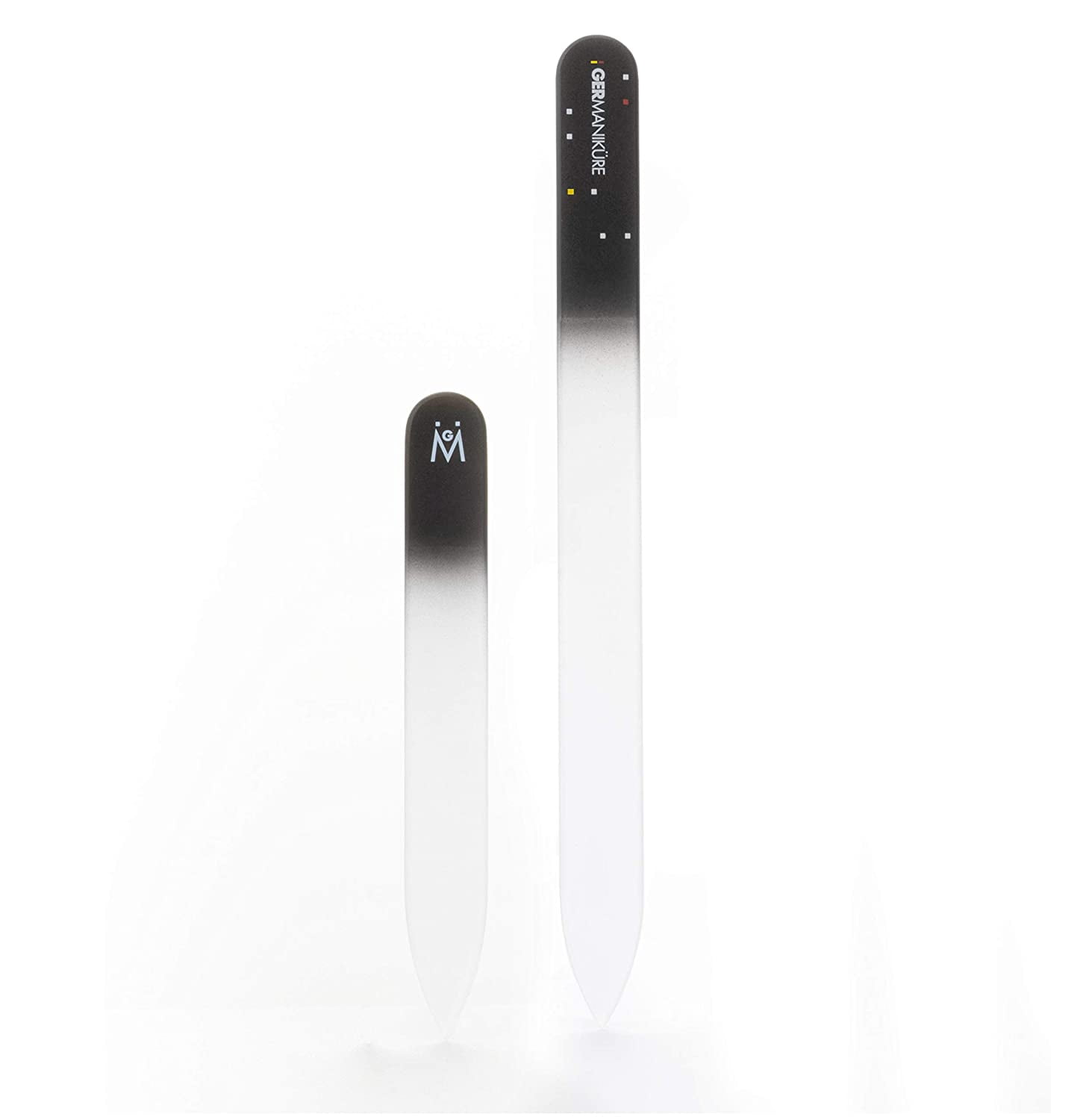 GERMANIKURE Black Glass Nail File Set in Leather Cases - Ethically Made in Czech Republic - 2pc Fingernail File & Small Travel Nail File - Professional Manicure & Pedicure Kit for Natural Nails