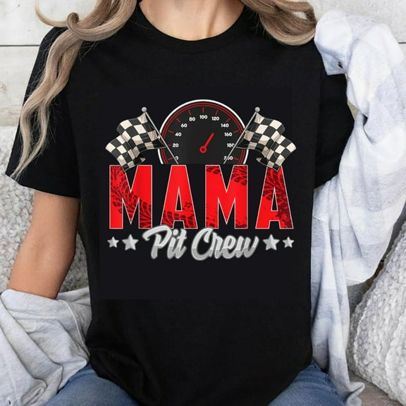 100% Cotton Mama Pit Crew Racing T-Shirt Women Car Lover Speedometer Checkered Flag Graphic Tee Mother Day Gift Shirt