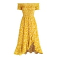 thumbnail image 5 of Yoesee Women Sexy Cute Floral Off Sholder Smocked Dress Short Sleeve Yellow M, 5 of 8
