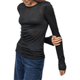 thumbnail image 3 of Camisas de Cuello Redondo para Mujer, Suéteres de Punto Ligeros de Larga, Blusas Casuales Transparentes Negro L, 3 of 10