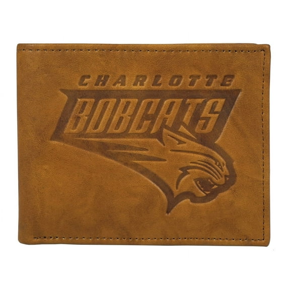 Charlotte Basketball Bobcats - Classic Logo (2012-2014) - Embossed Brown Leather Billfold Wallet