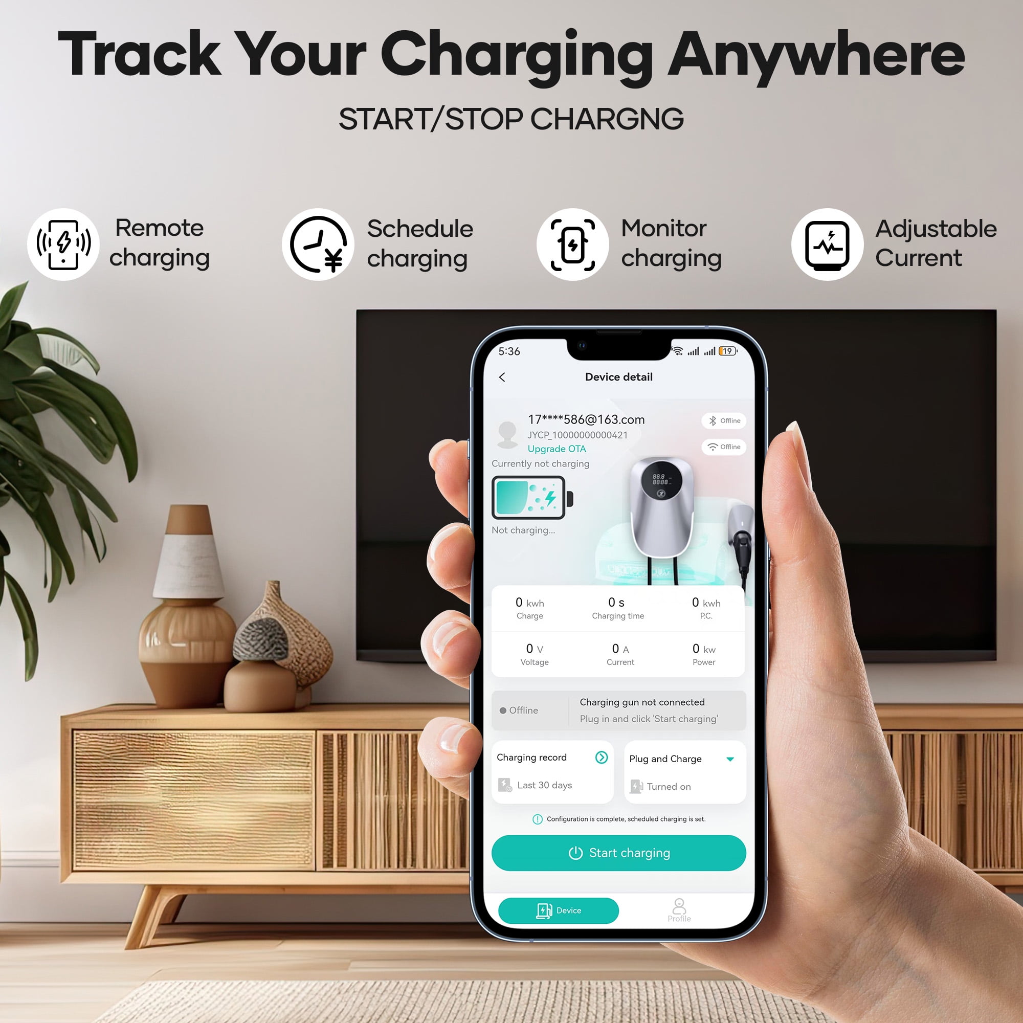 Naipo EV Charger  Level 2 Electric Vehicle Charging Station Max 48A 10.86KW  Electric Car Charging 240V with NEMA 14-50 Plug Suitable for All J1772 EVs