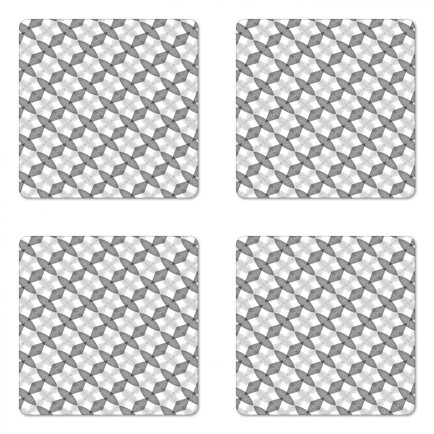 Geometric Coaster Set of 4, Modernistic Abstract Grid with Nested