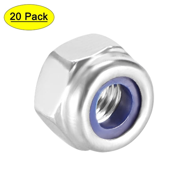 Tuercas de bloqueo hexagonales Uxcell M3x0.5mm de acero inoxidable con inserto de nylon, 20 piezas plateadas
