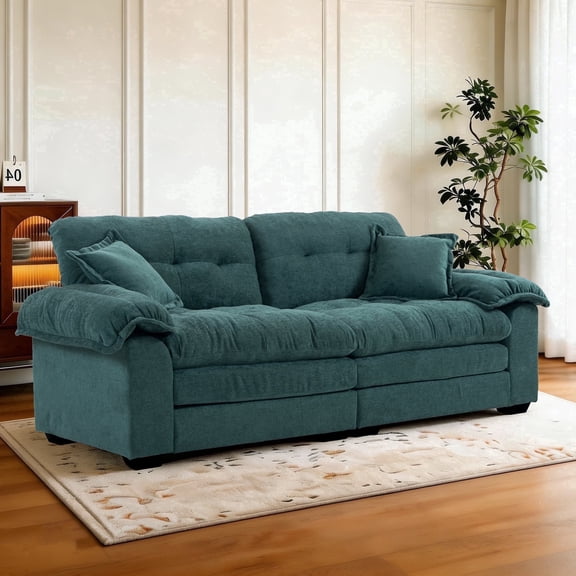Wansaly 84" Corduroy Sofa, Soft Sponge, Deep Seats, 2 Pillows, Upholstered Comfort for Living Room, Teal