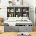 thumbnail image 4 of Full Size Platform Bed,Platform Bed Frame with Storage Headboard,Charging Station and 2 Drawers,Gray, 4 of 7