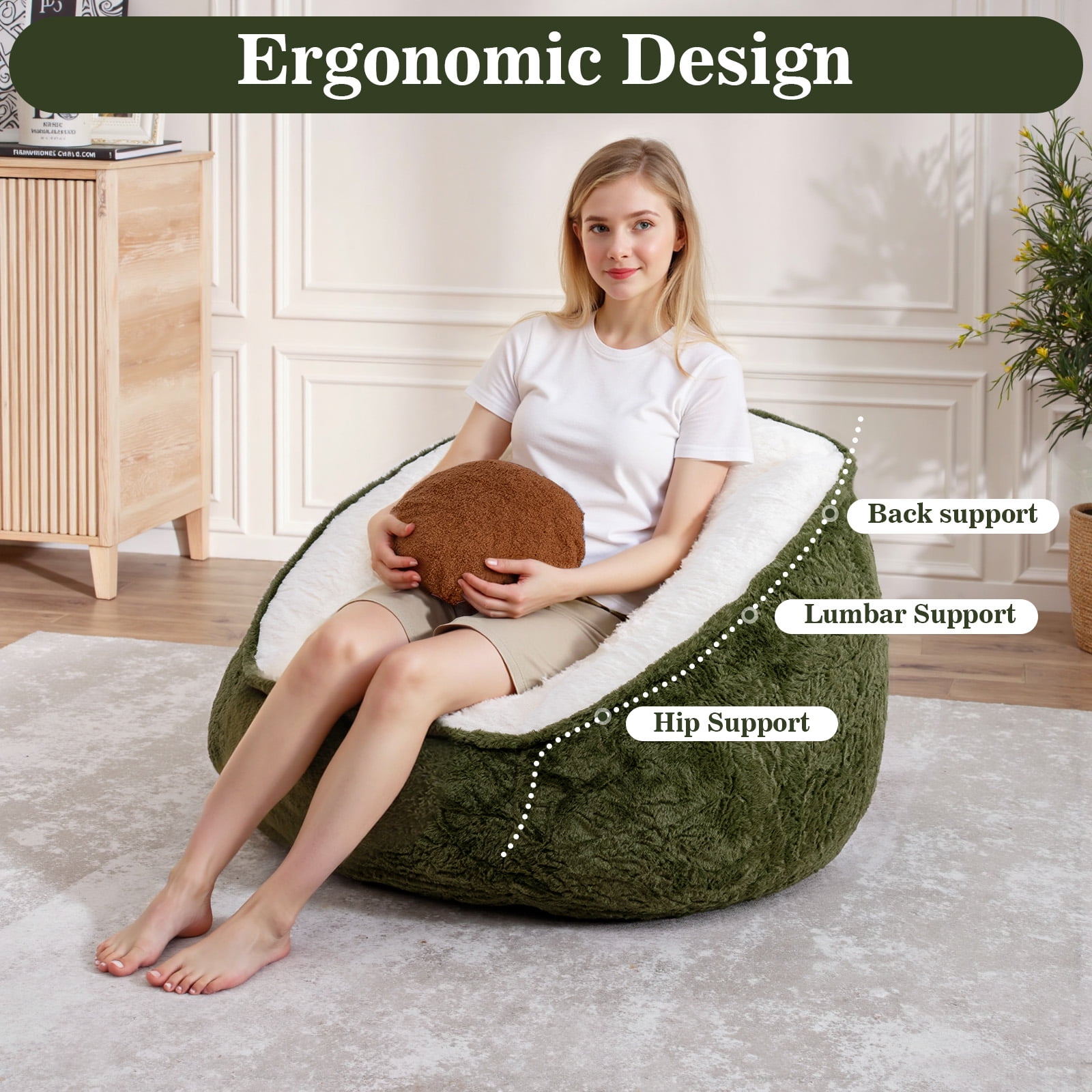 Lusimo Bean Bag Chair for Adults Teens, Lazy Memory Foam Bean Bag Sofa with Pillow, Bean Bag Chair Couch with Plush Washable Cover, Filled Foam Seat Ideal for Game, Read, Lounge