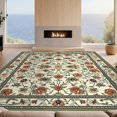 thumbnail image 2 of Design&I 6'x9' Washable Area Rug Sleek Flatweave Pet Friendly Oval Farmhouse Scattered Wildflower Ornate Border Classroom Dining for Queen Size Bedroom, Under Bed, 2 of 7