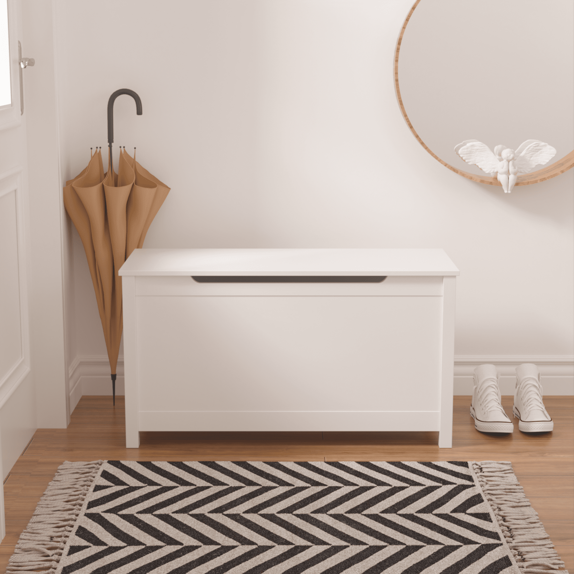 Leumius Wooden Toy Box Storage with Safety Hinged Lid,Modern Toy Storage Organizer for Living Room,Bedroom,Toddler Room,White
