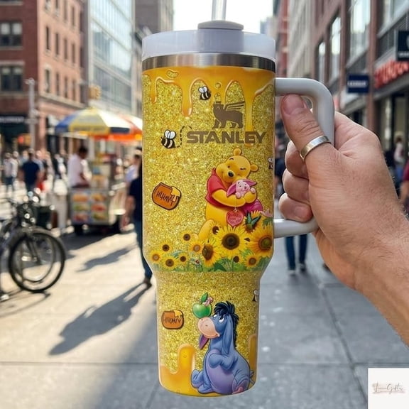 40oz Tumbler Winnie the Pooh Cup- Stainless Steel with Handle, Pooh and Friends Tumbler Gift Tumbler