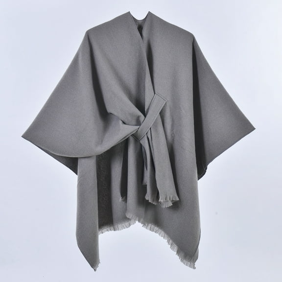 Domuza Womens Elegant Shawl Wraps Soft Open Front Poncho Sweater for Spring Fall Winter Gray