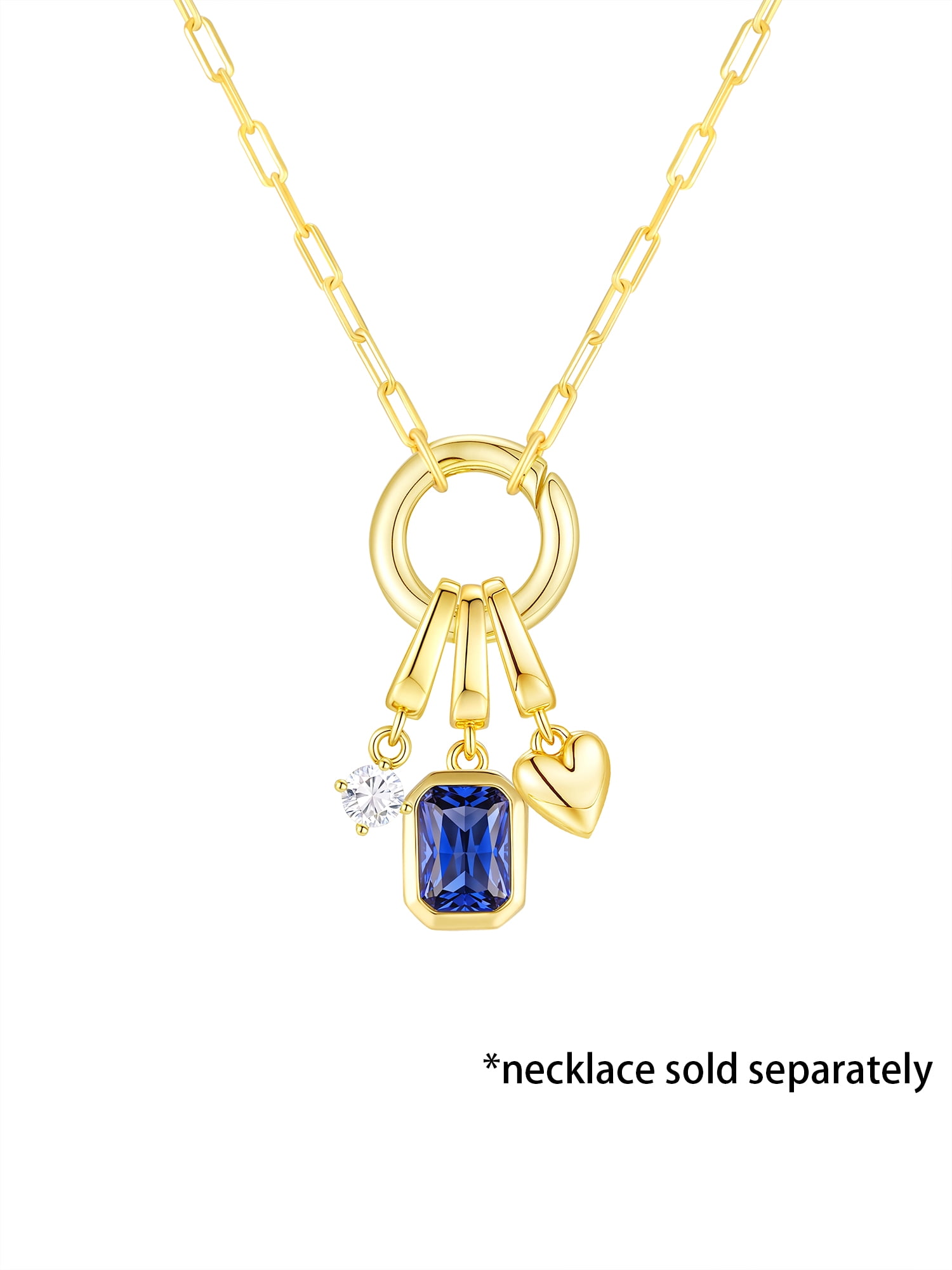 Brilliance Fine Jewelry Simulated Sapphire and Simulated Diamond Charm Set in 14KT Gold Plated Sterling Silver