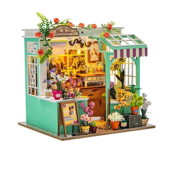 Dollhouse DIY Miniature Flower Shop Kit - Alice's Garden Book Nook with LED Lights, Creative Craft Gift for Adults & Teens