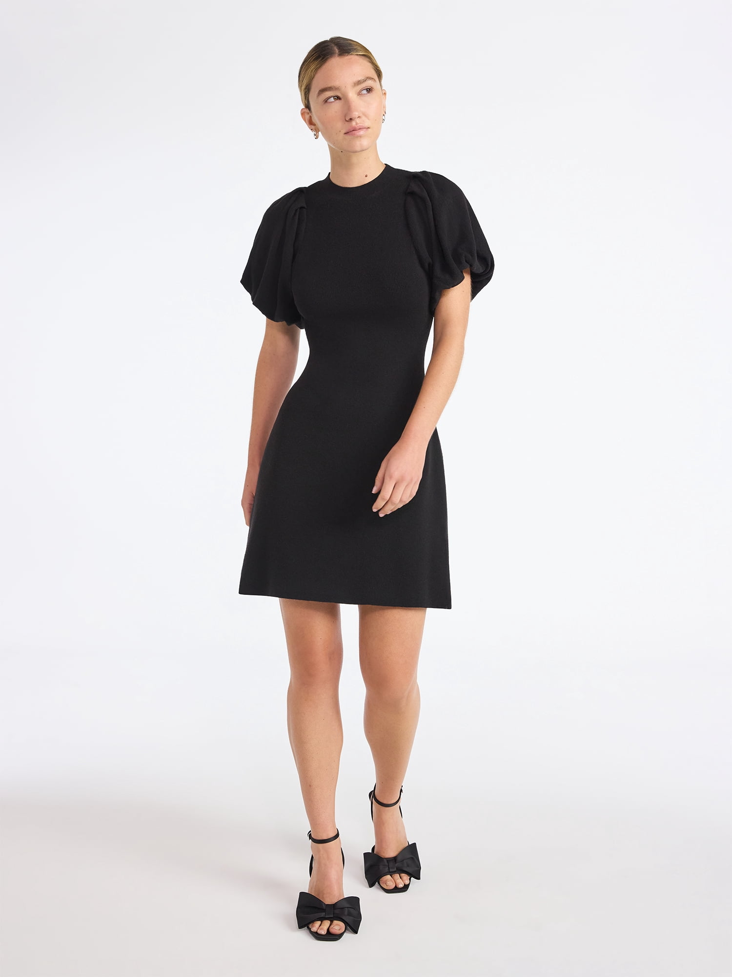 Scoop Women's and Women's Plus Sweater Dress with Puff Sleeves, Sizes XS-4X