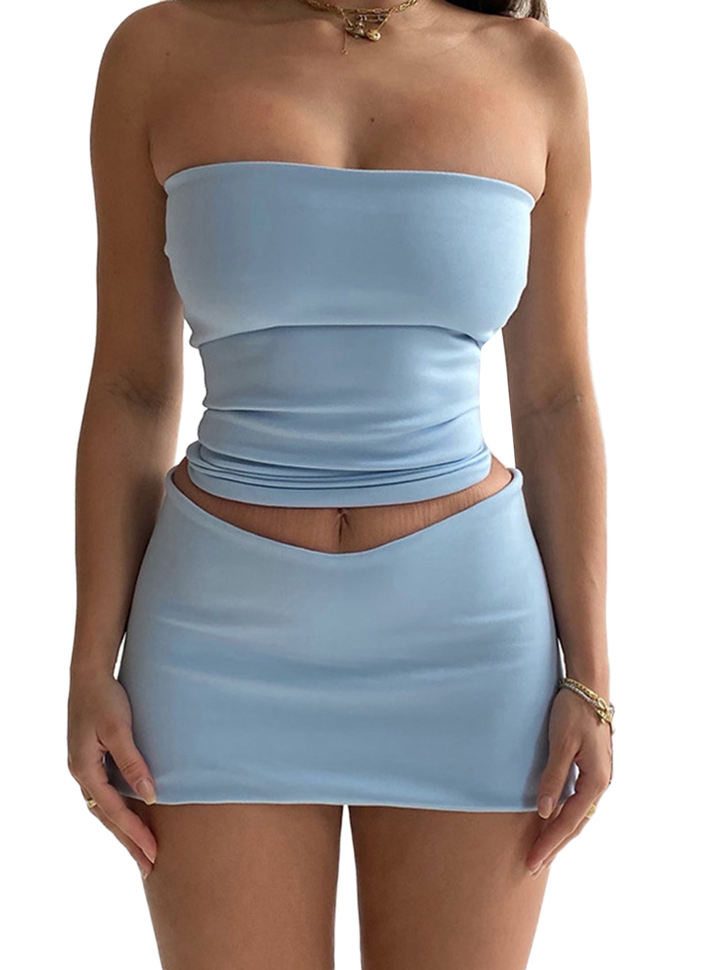Parat forfatter glide Women Sexy Bodycon Mini Skirt Set Slim Fit Strapless Crop Tops + Y2K  Fashion Mini Skirt Outfits Clubwear - Walmart.com
