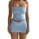 thumbnail image 1 of SAYOO Conjuntos de 2 piezas para mujer, blusas cortas de color liso sin tirantes de corte bajo, falda de cadera súper corta de cintura baja, ropa de verano para damas Bar/Fiesta/Club SAYOO moda, 1 of 9