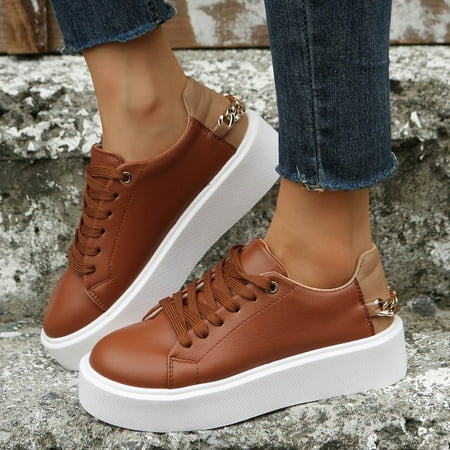 

ERTUTUYI Women s Shoes Fashion Single Shoes Patchwork Color Front Lace Up Large Size Casual Shoes Coffee 41