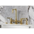 thumbnail image 2 of Kingston Brass KS8287CTLBS Continental Two-Handle 4-Hole Deck Mount Bridge Kitchen Faucet with Brass Side Sprayer in Brushed Brass, 2 of 8