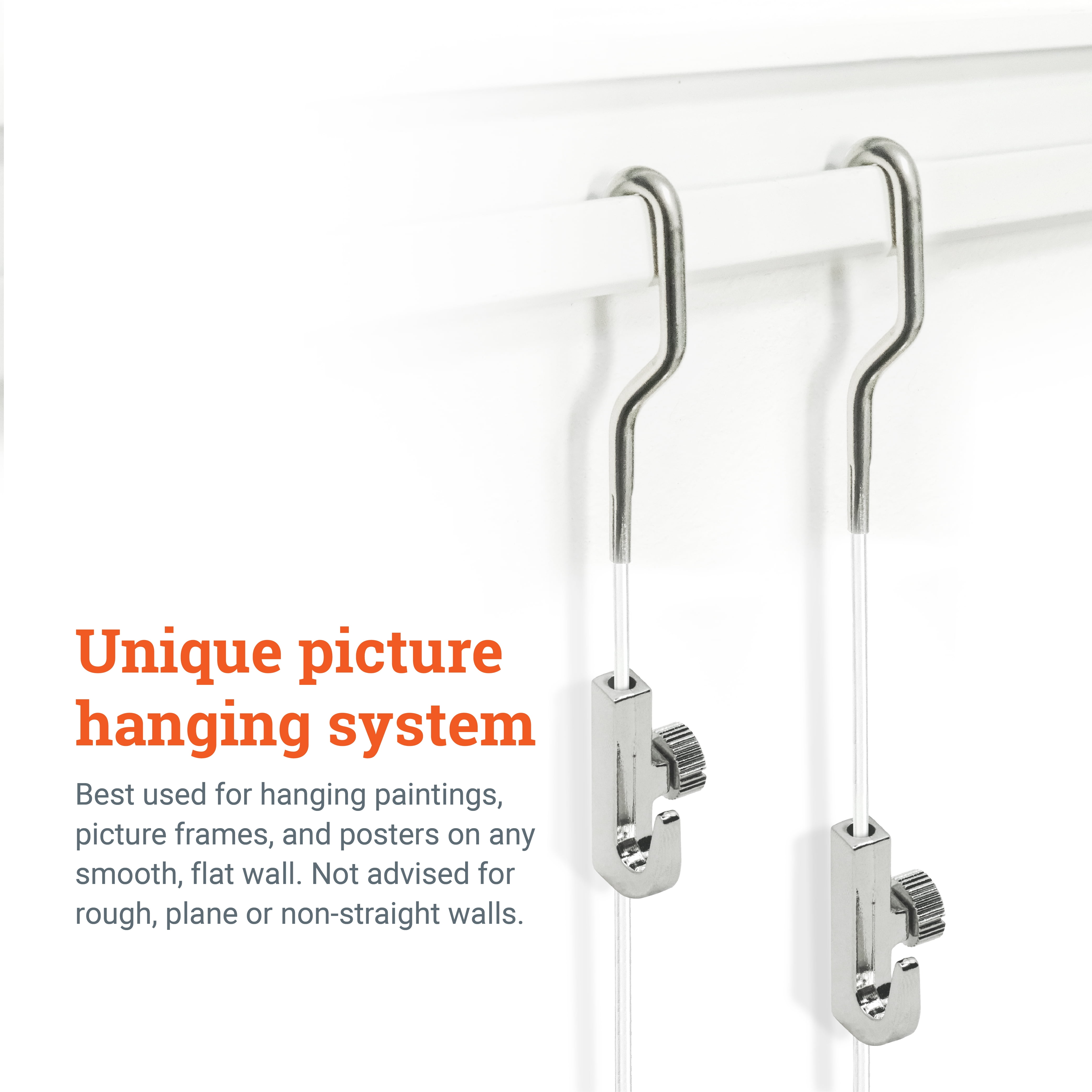 Picture Hang Solutions - Track 101 Picture Rail Kit - Includes 79-inch Wall Track, Nylon Cords, Adjustable Hooks, and Hardware - Gallery Hanging Systems (1 set per pack)