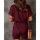 thumbnail image 4 of Mono de Mujer Manga Corta Cuello en V Color Puro Corbata en la Cintura con Bolsillo para Oficina de Verano XL Vino Rojo, 4 of 6