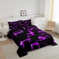 thumbnail image 3 of Erosebridal Futuristic Cubes Bedding Twin Comforter Set,Neon Purple Down Comforter,Super Cozy Reversible Bedding Sets Twin with Comforter,Geometric Room Decorative,3pcs, 3 of 8