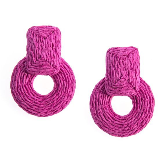 Drop Earrings for Women Boho Rattan Earrings Handmade Straw Wrapped Hoop Drop Earrings Summer Beach Earrings