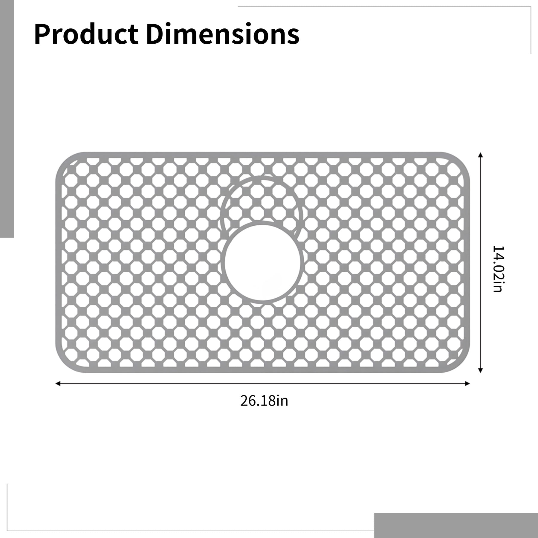 Kitchen Sink Mat, Silicone Sink Protector with Central Drain Hole, Non-Slip Hexagon Design, 26 x 14 in