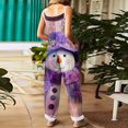 thumbnail image 3 of Women's Christmas Print Casual Loose Retro Suspender Cotton And Linen Jumpsuit, Purple, XXL, 3 of 4