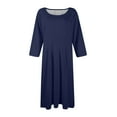 thumbnail image 5 of Huankd 3/4 Sleeve Dress for Women Crew Neck Pockets Vintage A-Line Swing Midi Dresses Navy M, 5 of 5