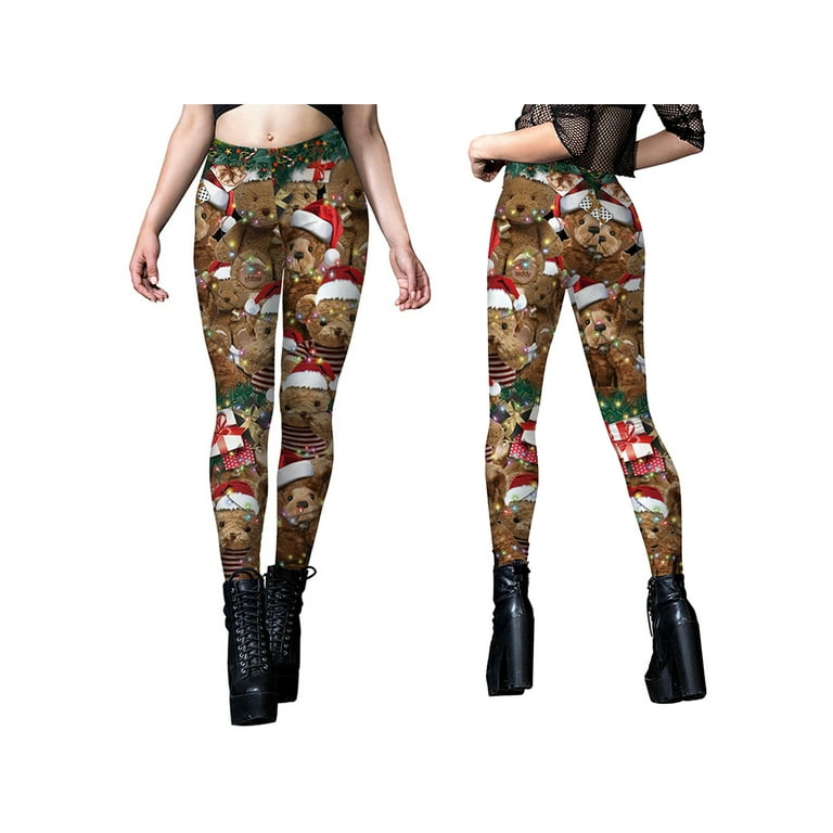 Women Christmas Leggings High Waist Trousers Santa Claus Print Skinny Pants  Holiday Costume Leggings