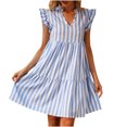 thumbnail image 1 of Vestido suelto de manga corta con estampado de rayas informal con cuello en V para mujer a la moda Fridja  qw6243, 1 of 7