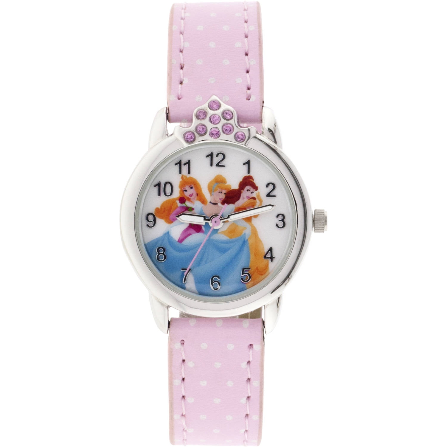 Princess Women's Round Imitation Silver and Pink Watch, Faux Leather Strap