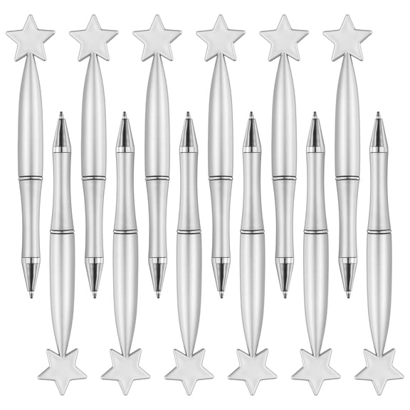 Uxcell 12 Pcs Star Ballpoint Pens, 1.0mm Tip Cute Twist Writing Pens Black Ink for Home Office Writing Supplies Valentine's Christmas Wedding Party Gifts, Silver