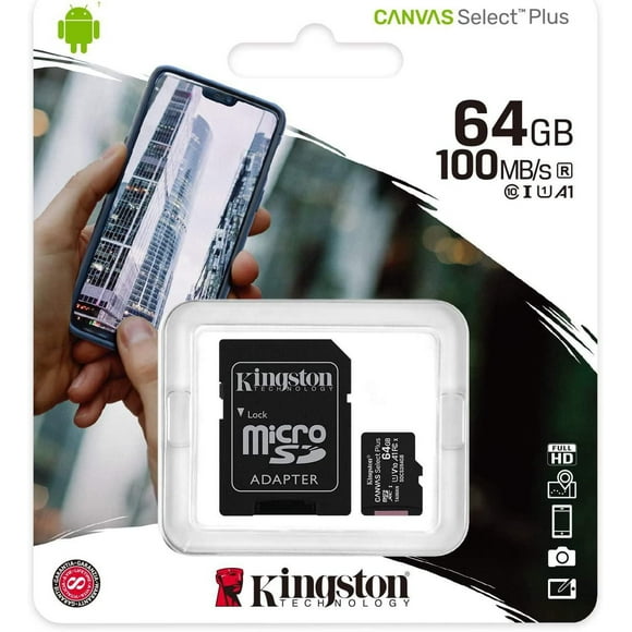 Kingston Carte micro SDHC Canvas Select Plus 100R A1 C10 + ADP ((SDCS2/64GBCR)