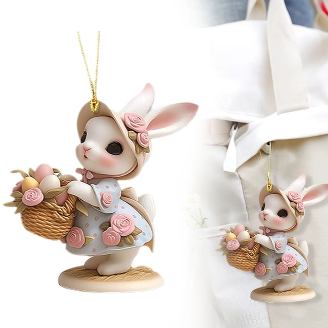 Cqxid Hangs Under $5 Easter Kawaii Bunny 2D Acrylic Tag Easter Sweet Bunny Acrylic Keychain Car Accessories Backpack Pendants Easter Decorations Spring