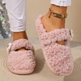 thumbnail image 5 of Women Curly Fleece Crochet Flower Mary Jane Backless Mule Slippers Pink 9-9.5, 5 of 9