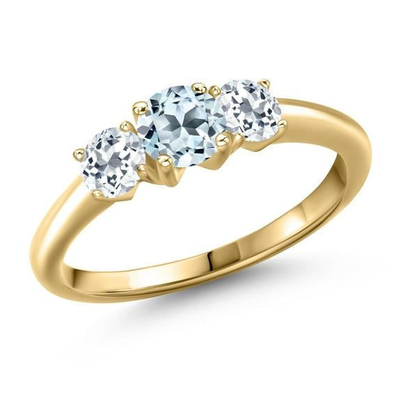 Gem Stone King 10K Yellow Gold Sky Blue Topaz and White Topaz Engagement Ring for Women | 1.36 Cttw | Round 5MM | Gemstone November Birthstone | Size 5