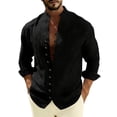 thumbnail image 3 of Vetsdori Mens Long Sleeve T-Shirts Linen Winter Button down Outdoor Pocket Casual Plain Stand-up collar Tops for Men Trendy, 3 of 9