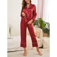 thumbnail image 5 of Womens Silk Satin Pajama Set Long Sleeve Notch Collar Loungewear Two Piece Sleepwear Button Down Pj Set, 5 of 6