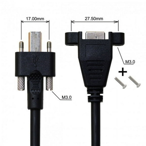 JSER Dual Thumbscrews USB 3.0 Back Panel Mount B Male to Female B Type Extension Cable 0.5m