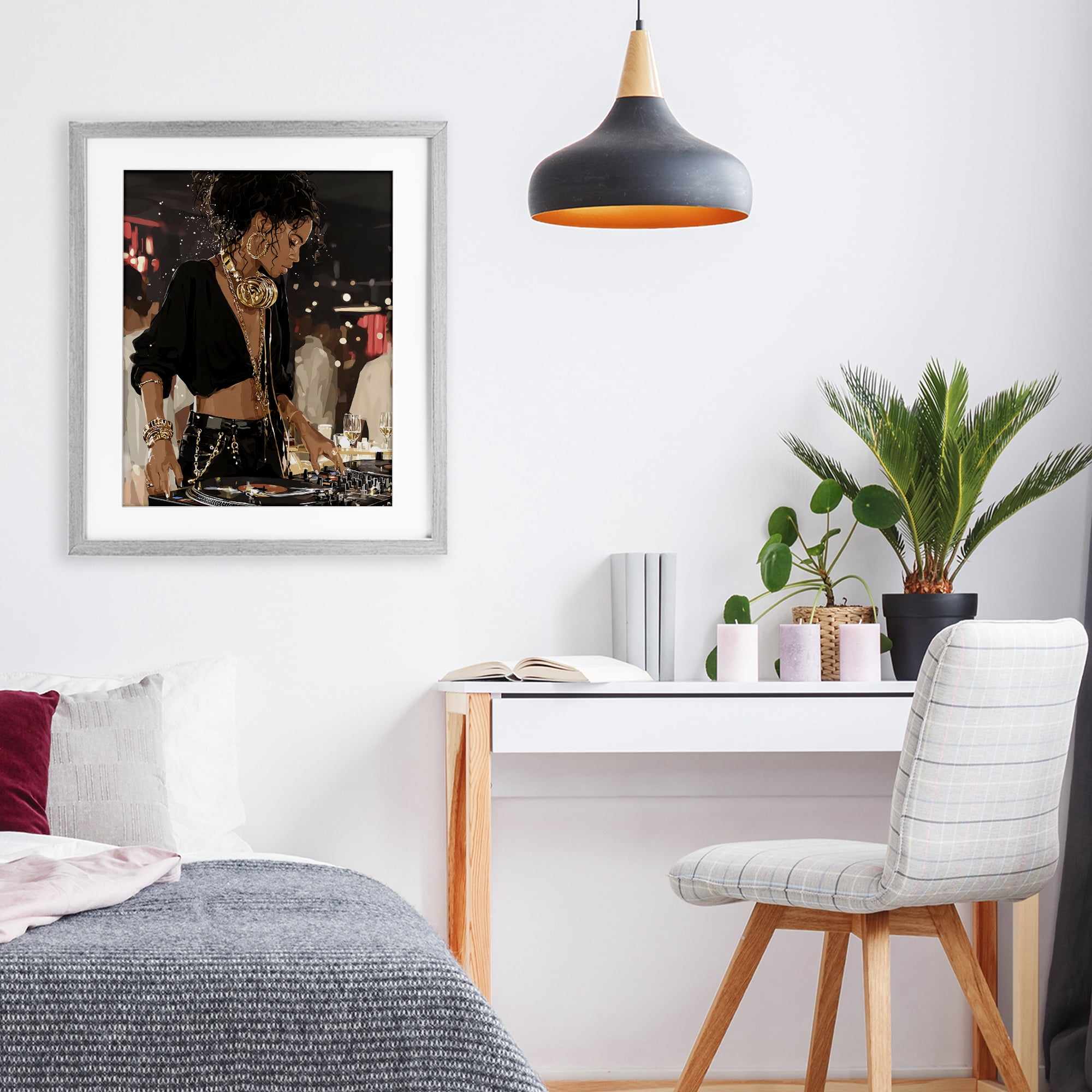 Stupell Industries Touches Of Gold DJ Gray Framed Print Under Glass, design by Franklyn Gregory