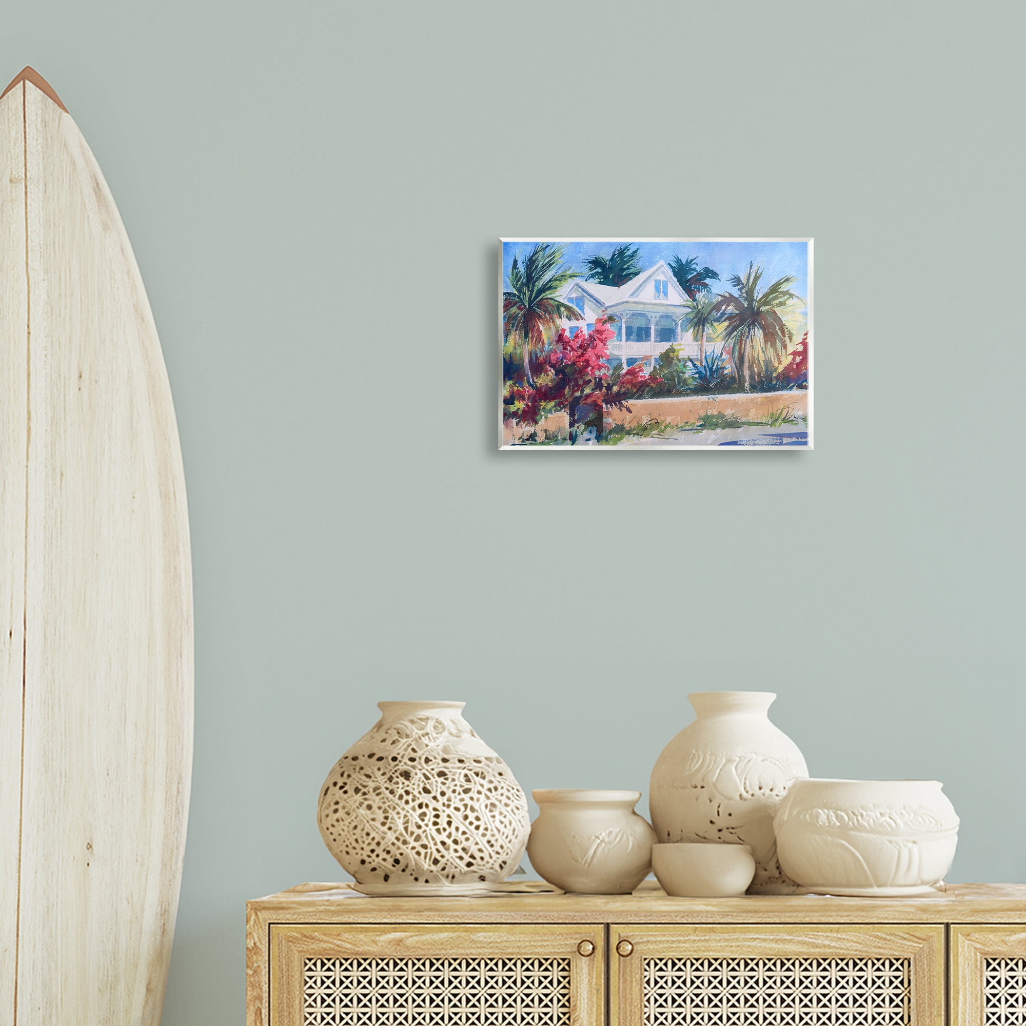 Stupell Industries Palm Tree Cottage Landscape Painting Unframed Art Print Wall Art, 15 x 10