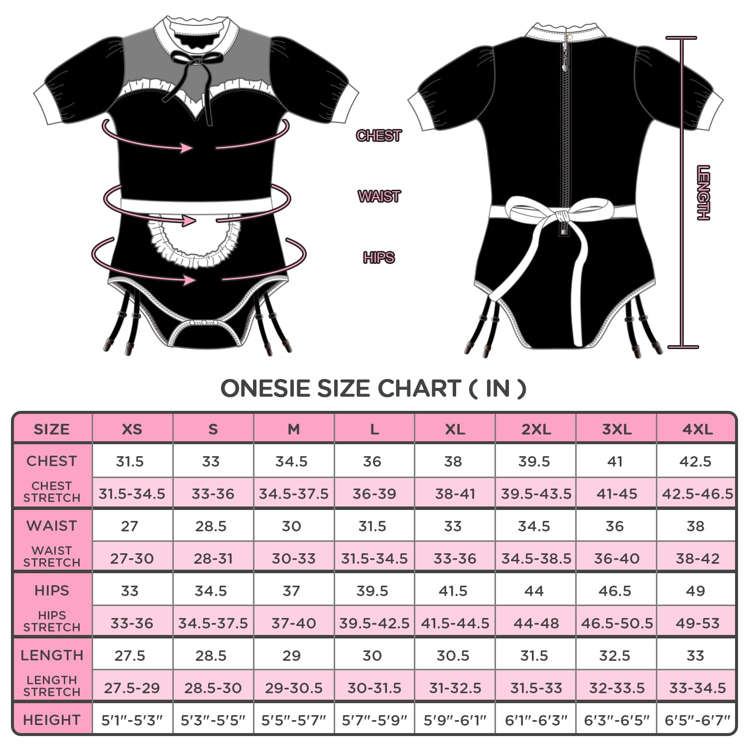 Littleforbig Cotton Romper Onesie Pajamas Bodysuit - Goth Tease Onesie - Maid Suit 3X-Large