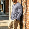 thumbnail image 6 of CONFREE Mens Long Sleeve Henley Shirts V Neck Solid Lightweight Tees, 6 of 9