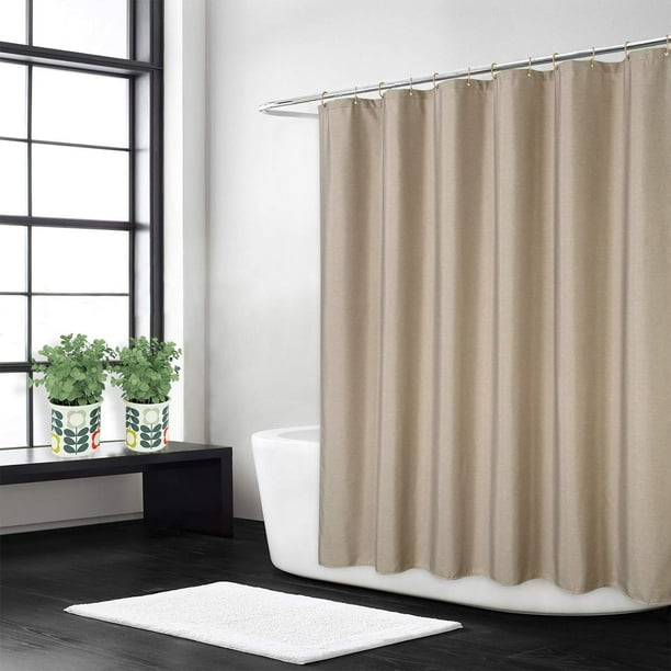 HOMERRY Extra Long Flax Linen Fabric Shower Curtain with Hooks Taupe ...