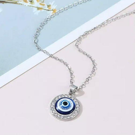 HOOUN 1PC Turkish Crystal Evil Eyes Pendant Necklace For Womens Jewelry Gold Neckla:yq-Silver