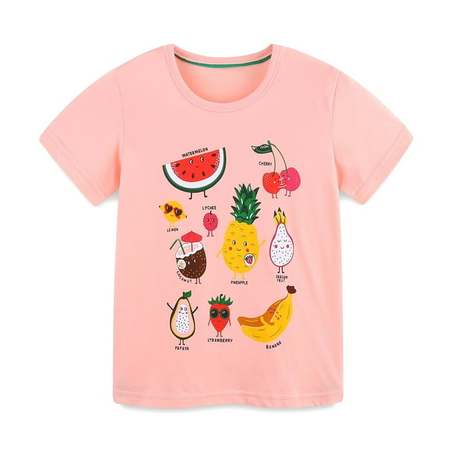 T-shirts pour Filles, Col Rond, Imprimé Dessin Animé, Manches Courtes, Vêtements d'Été Tendance pour Filles 6-7 Ans